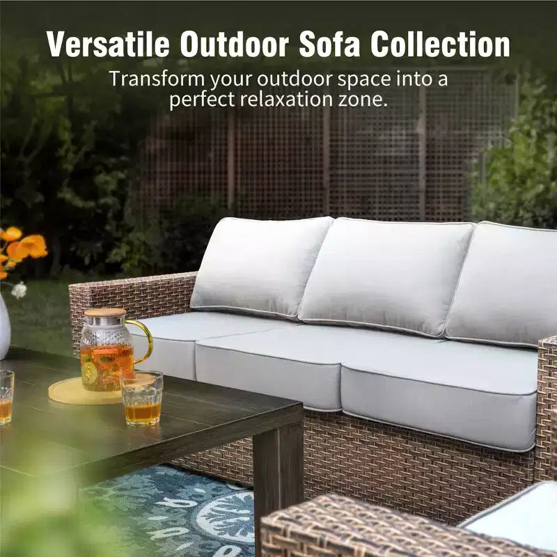 Captiva Designs 5pc Wicker Outdoor Patio Conversation Set with Ottoman for Backyard Deck Poolside