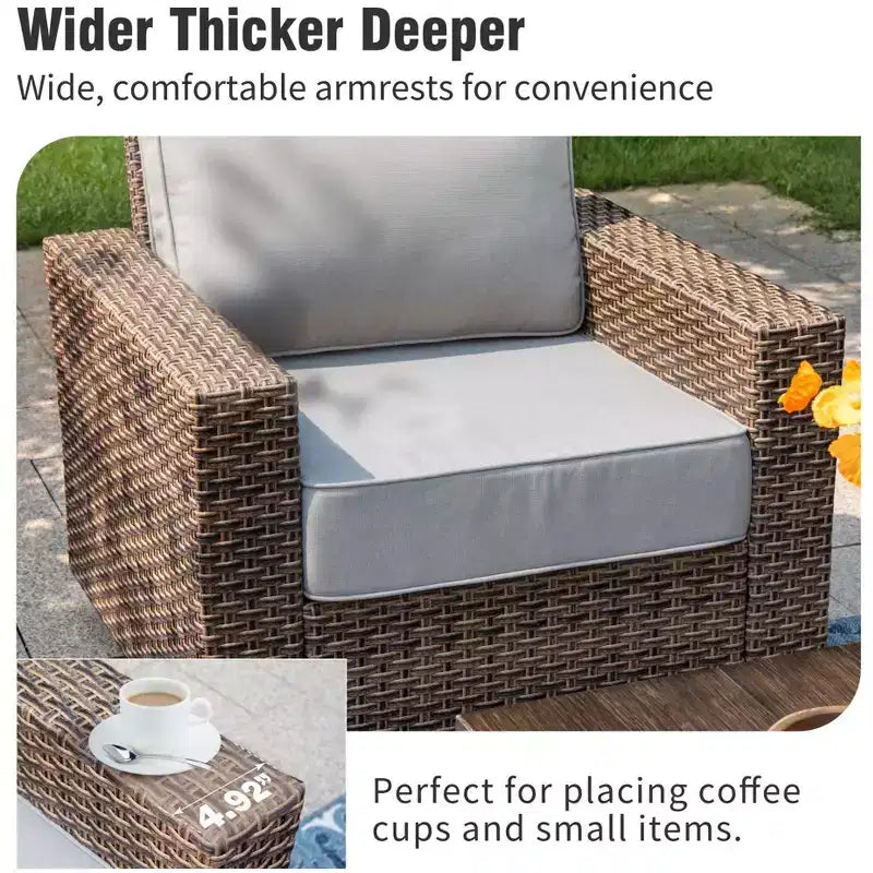 Captiva Designs 5pc Wicker Outdoor Patio Conversation Set with Ottoman for Backyard Deck Poolside