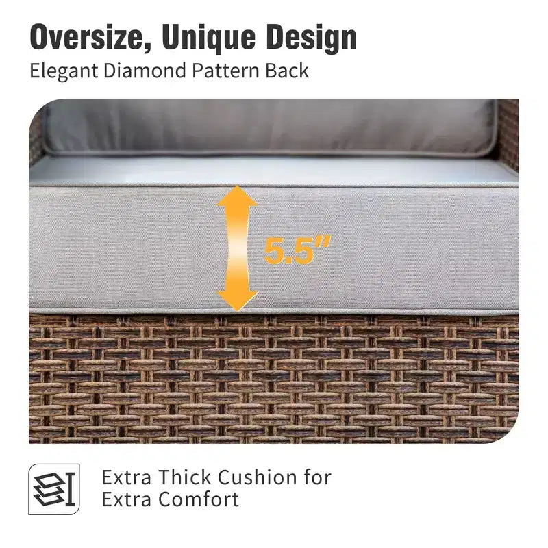 Captiva Designs 5pc Wicker Outdoor Patio Conversation Set with Ottoman for Backyard Deck Poolside