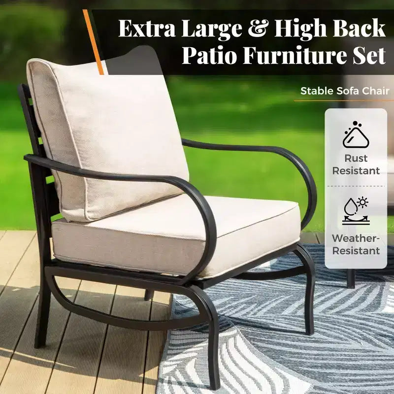 Captiva Designs 4 PCS Metal Patio Furniture Conversation Set with Coffee Table for Garden Porch Backyard