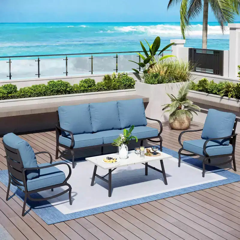 Captiva Designs 4 PCS Metal Patio Furniture Conversation Set with Coffee Table for Garden Porch Backyard
