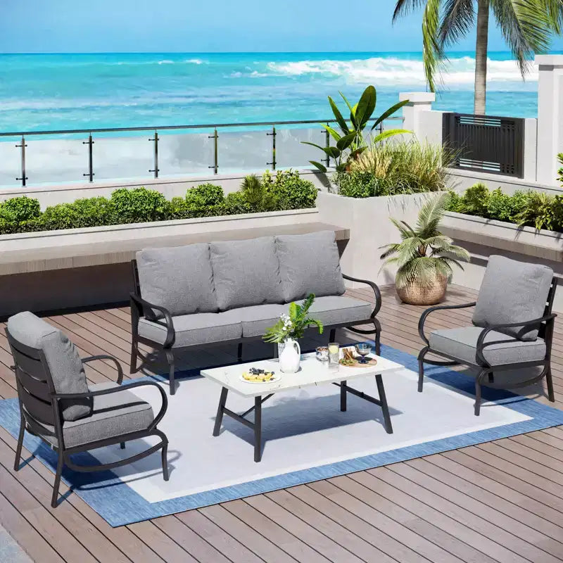 Captiva Designs 4 PCS Metal Patio Furniture Conversation Set with Coffee Table for Garden Porch Backyard