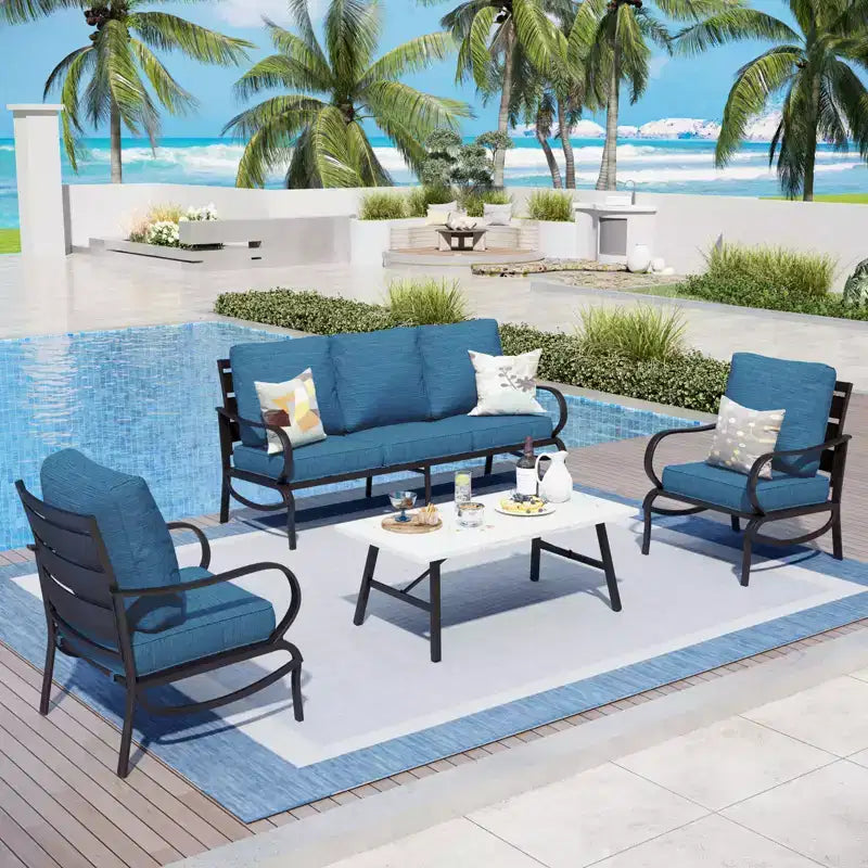 Captiva Designs 4 PCS Metal Patio Furniture Conversation Set with Coffee Table for Garden Porch Backyard
