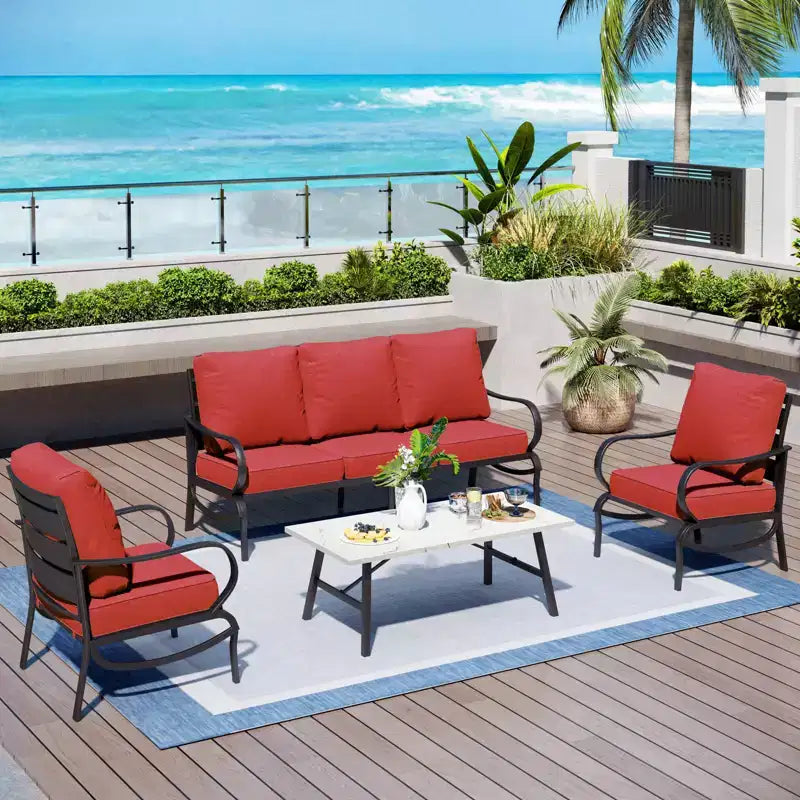 Captiva Designs 4 PCS Metal Patio Furniture Conversation Set with Coffee Table for Garden Porch Backyard