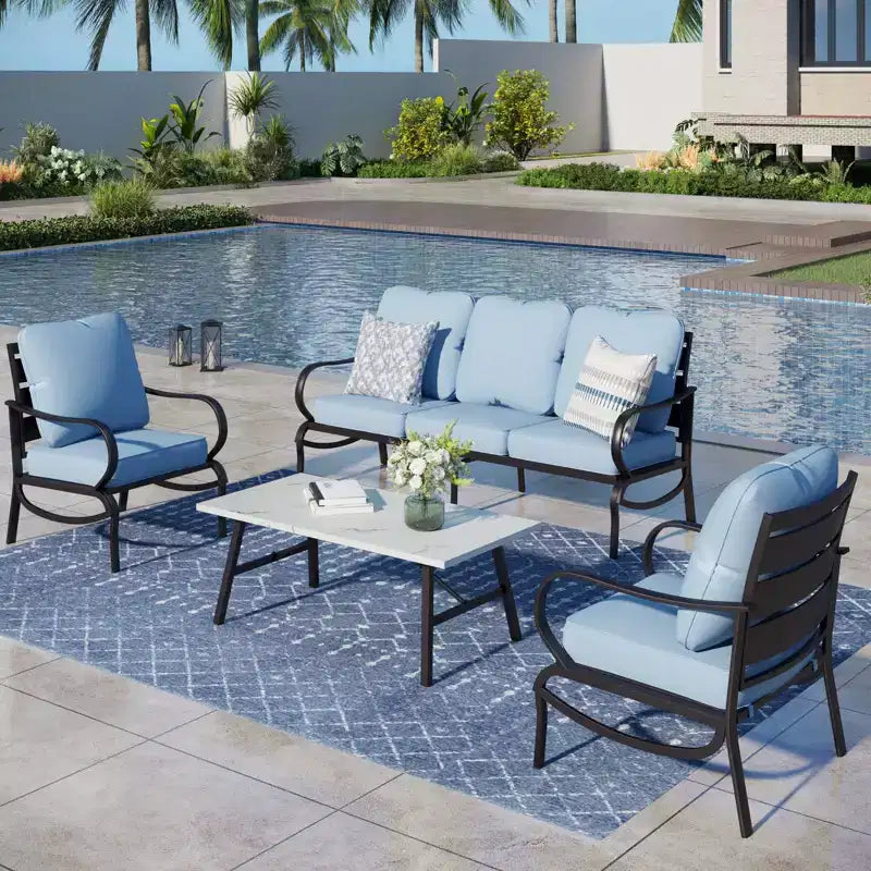 Captiva Designs 4 PCS Metal Patio Furniture Conversation Set with Coffee Table for Garden Porch Backyard