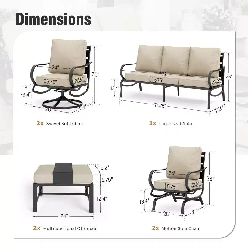 Captiva Designs 7pc Metal Patio Furniture Conversation Set with Rocking Chairs for Garden Porch Backyard