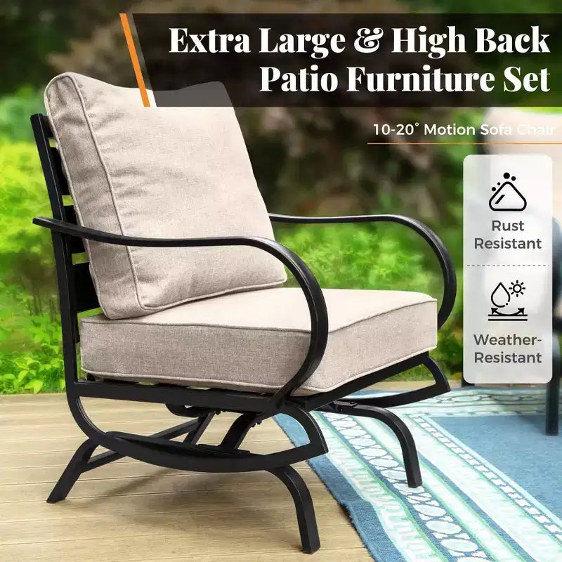 Captiva Designs 7pc Metal Patio Furniture Conversation Set with Rocking Chairs for Garden Porch Backyard