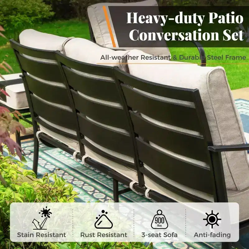 Captiva Designs 7pc Metal Patio Furniture Conversation Set with Rocking Chairs for Garden Porch Backyard