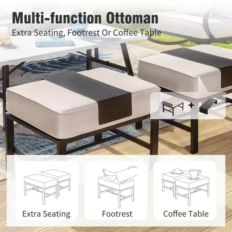 Captiva Designs 7pc Metal Patio Furniture Conversation Set with Rocking Chairs for Garden Porch Backyard