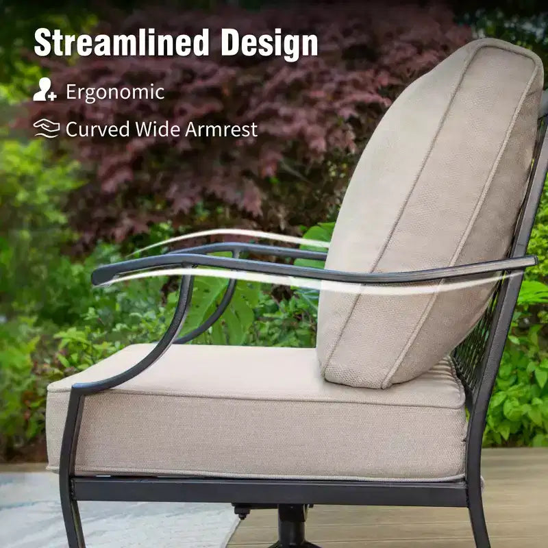 Captiva Designs 7pc Metal Patio Outdoor Conversation Set with Rocking Grid-back Chairs, Ottomans for Garden, Poolside, Backyard
