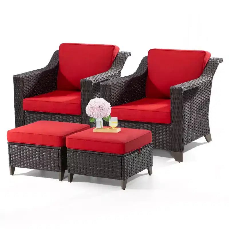 UPTIOT Patio Chair with Cushions and Ottomans