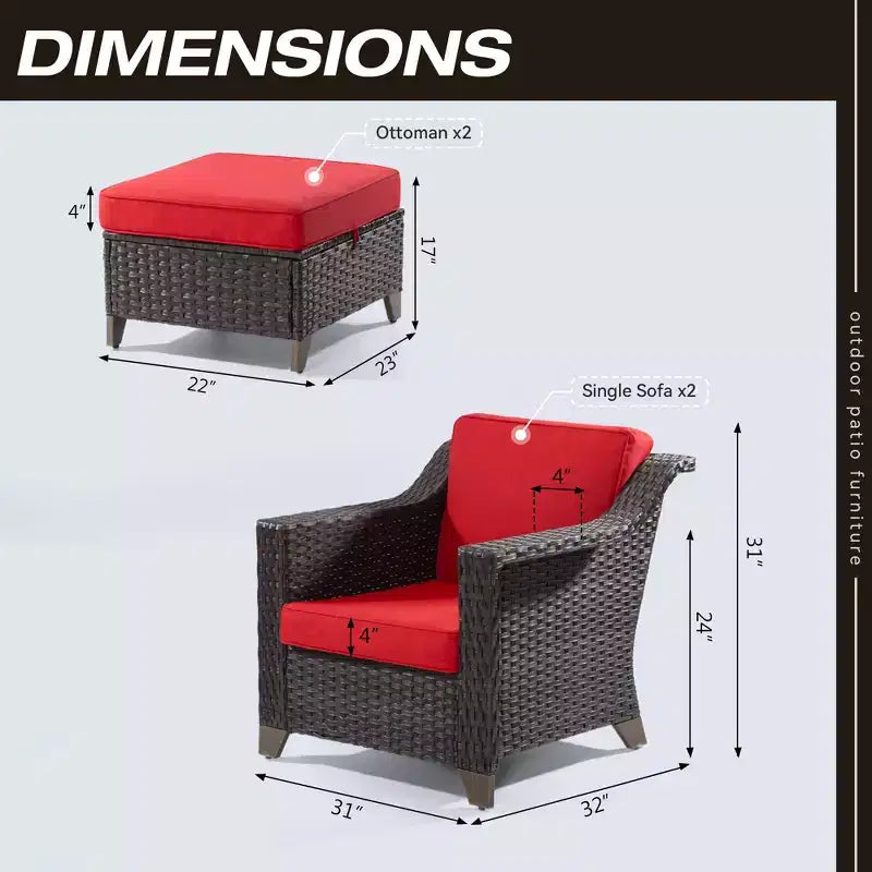 UPTIOT Patio Chair with Cushions and Ottomans