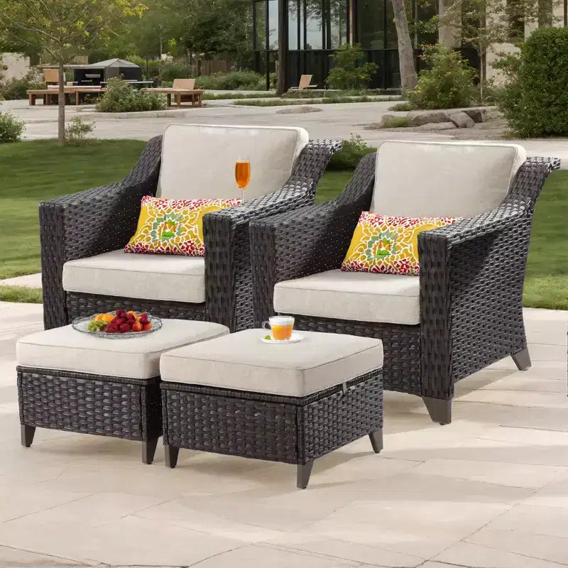 UPTIOT Patio Chair with Cushions and Ottomans