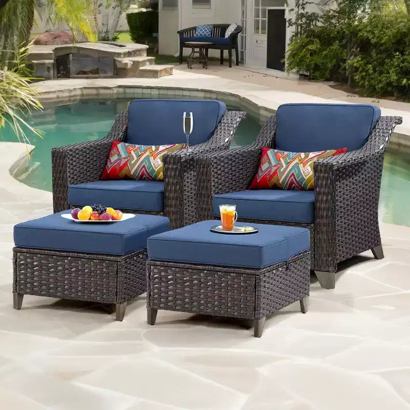 UPTIOT Patio Chair with Cushions and Ottomans