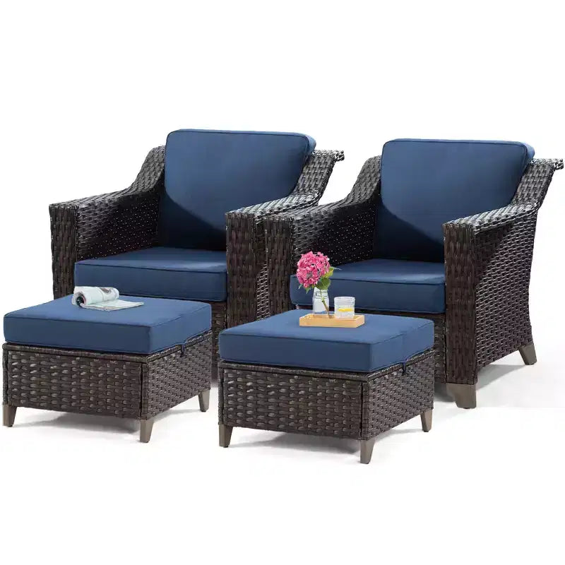 UPTIOT Patio Chair with Cushions and Ottomans