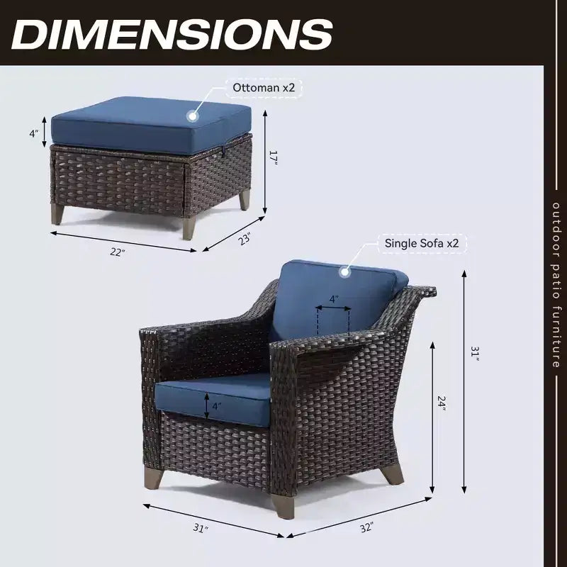 UPTIOT Patio Chair with Cushions and Ottomans