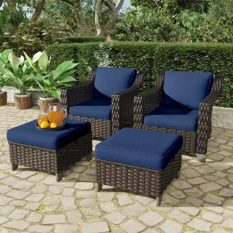 UPTIOT Patio Chair with Cushions and Ottomans