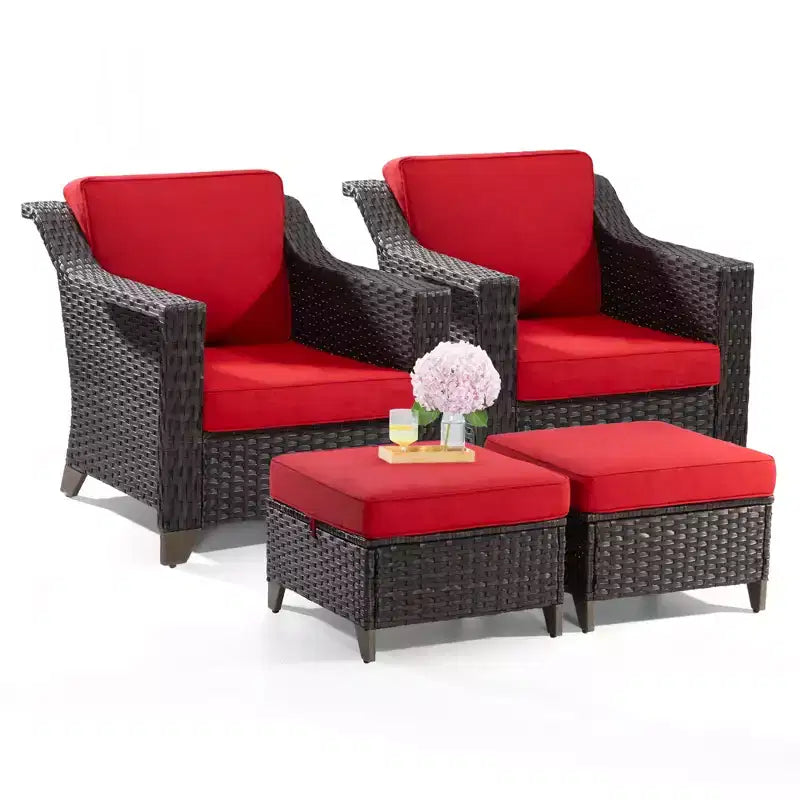 UPTIOT Patio Chair with Cushions and Ottomans
