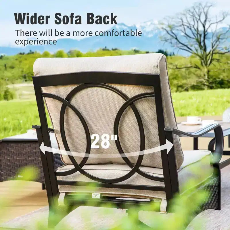 Captiva Designs 6pc Extra Large Metal and Rattan Outdoor Patio Fire Pit Set with Rocking Sofas and Ottomans