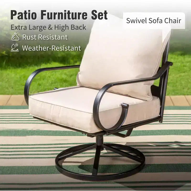 Captiva Designs 6pc Extra Large Metal Outdoor Patio Conversation Set with Swivel Pattern-back Chairs
