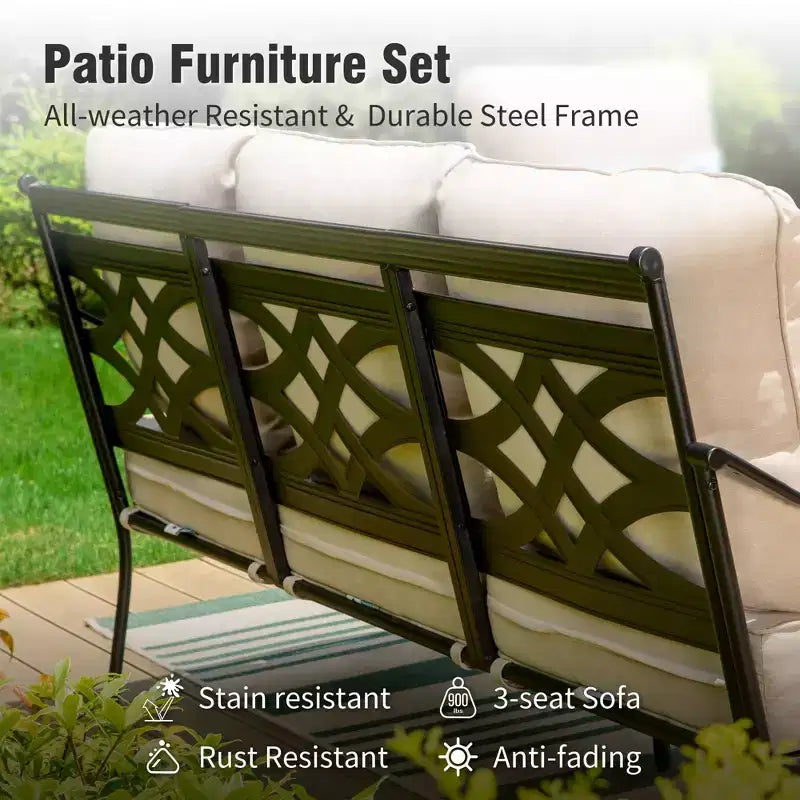 Captiva Designs 6pc Extra Large Metal Outdoor Patio Conversation Set with Swivel Pattern-back Chairs