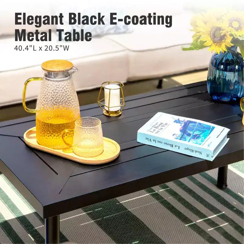 Captiva Designs 4pc Extra Large Metal Outdoor Patio Conversation Set with Rocking Pattern-back Chairs and Coffee Table