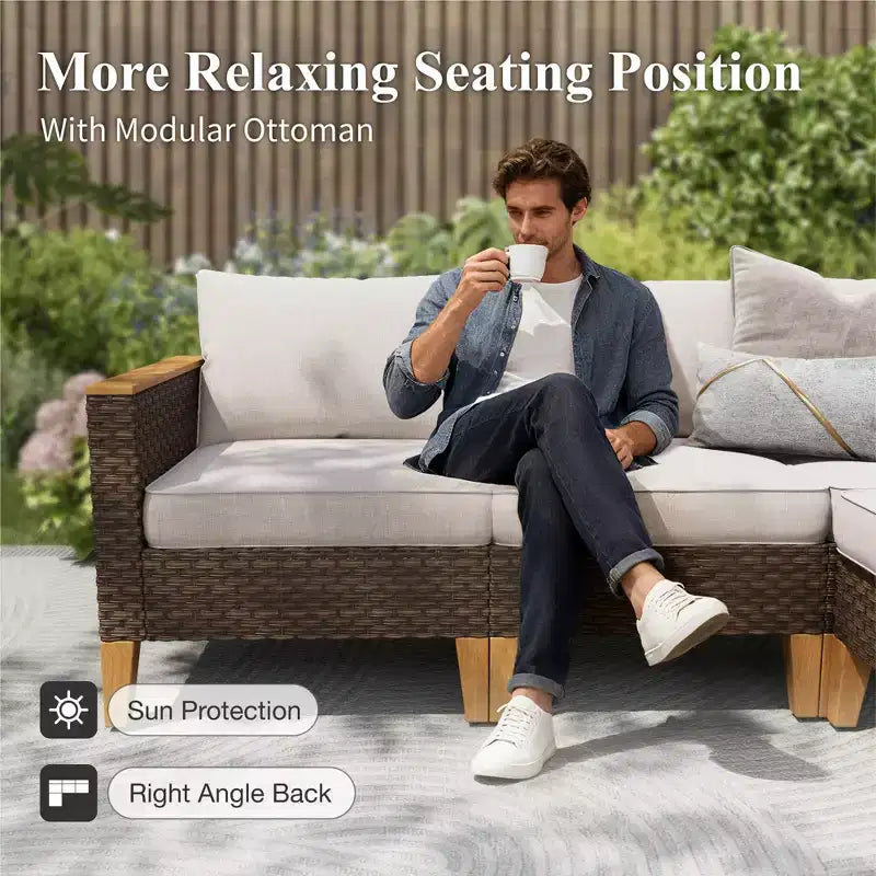 Captiva Designs 12pc Wicker Outdoor Patio Rattan Sectional Conversation Set with Cushioned Ottoman