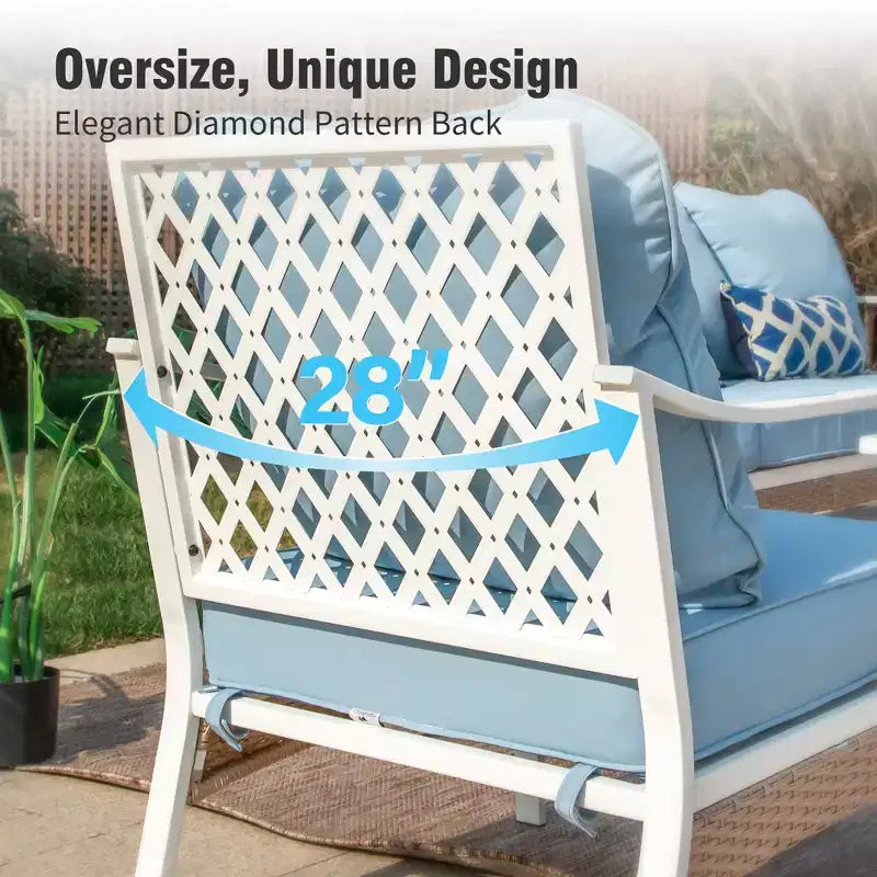 Captiva Designs 5pc Extra Large Metal and Rattan Outdoor Patio Conversation Set with Swivel Grid-back Chairs and Loveseat