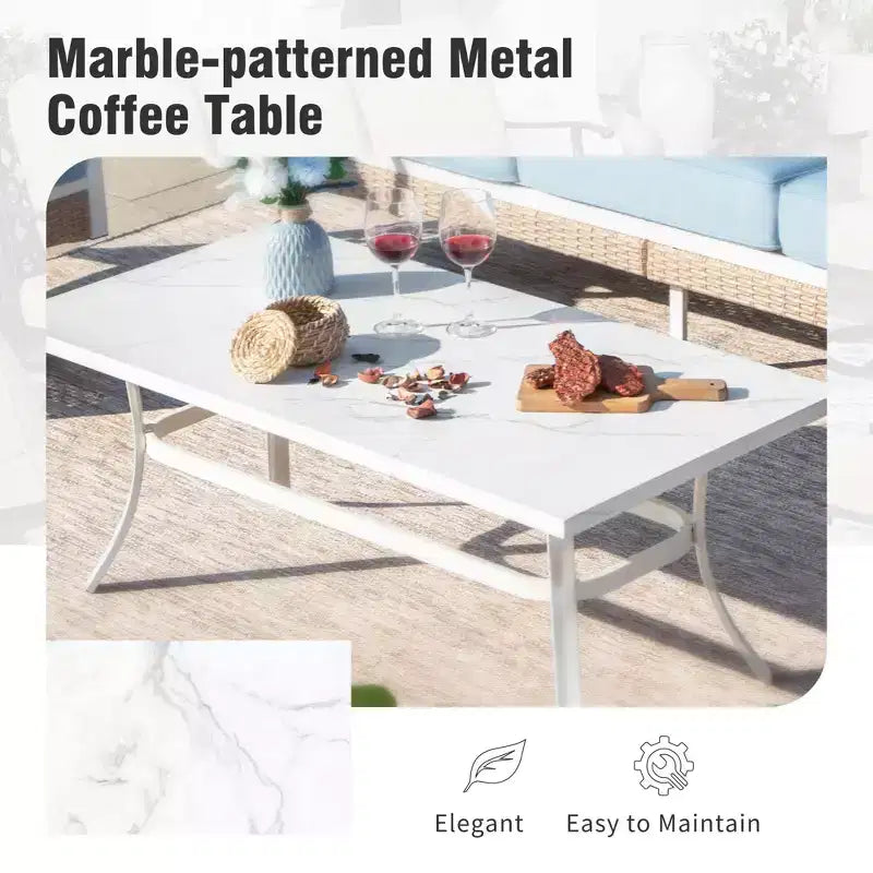 Captiva Designs 5pc Extra Large Metal and Rattan Outdoor Patio Conversation Set with Swivel Grid-back Chairs and Loveseat