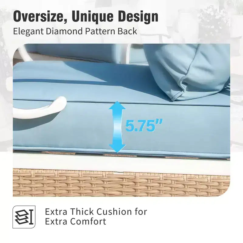 Captiva Designs 5pc Extra Large Metal and Rattan Outdoor Patio Conversation Set with Swivel Grid-back Chairs and Loveseat
