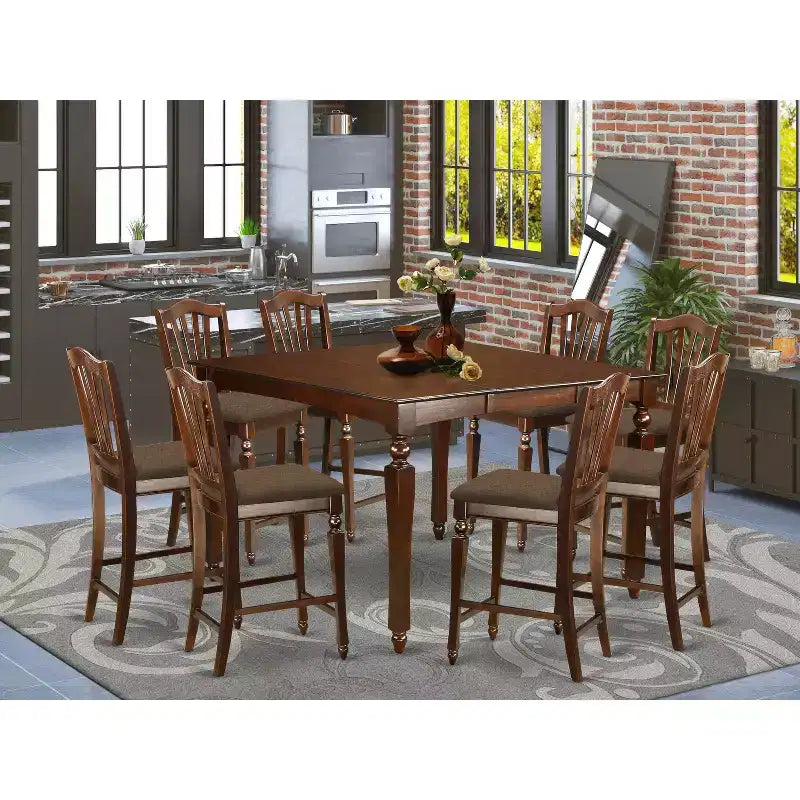 HomeStock Counter Height Dining Set Black Square Table with Butterfly Leaf & 8 Chairs