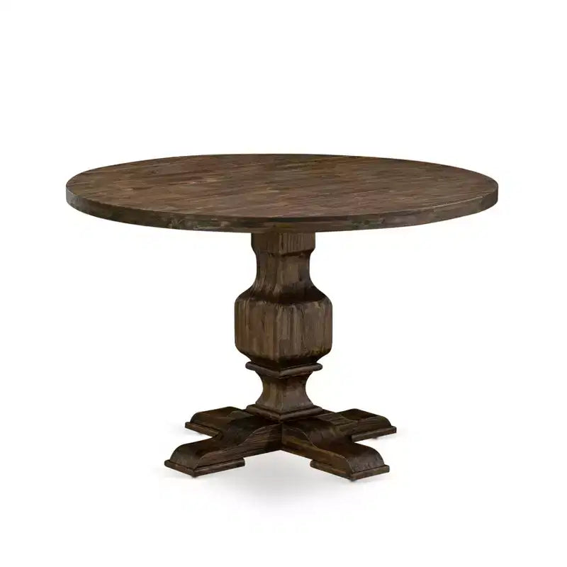 HomeStock 7 Piece Dining Set Round Table 6 Parsons Chairs Distressed Jacobean Light Sable