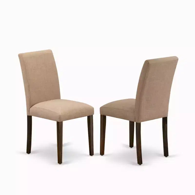 HomeStock 7 Piece Dining Set Round Table 6 Parsons Chairs Distressed Jacobean Light Sable