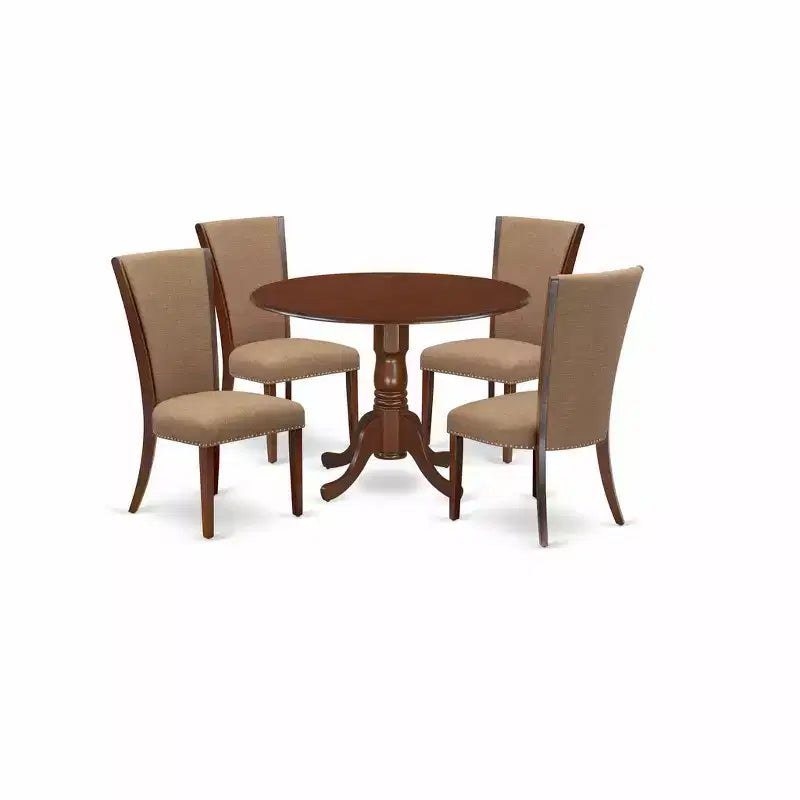 HomeStock Round Dining Table Set Linen Parsons Chairs 42