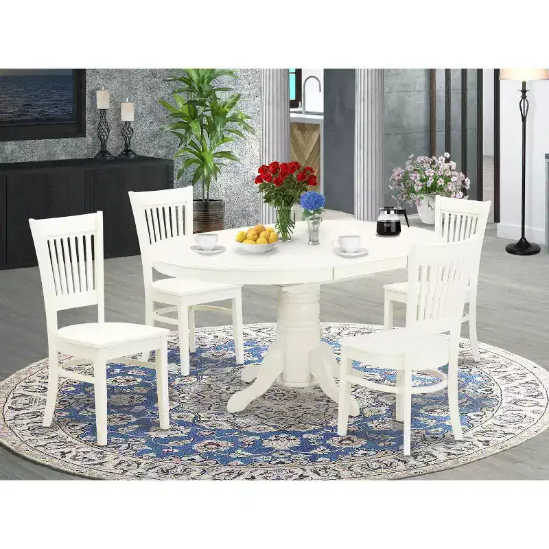 HomeStock AVVA5 Linen White 5 Piece Kitchen Table and Chair Set Modern Style