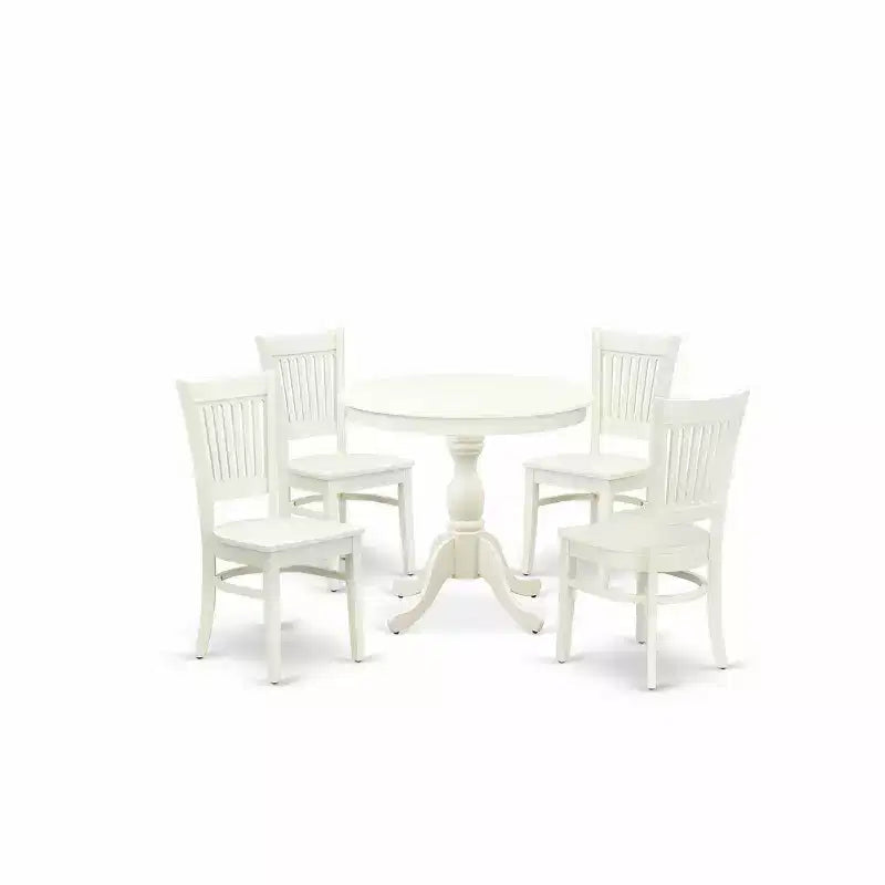 HomeStock Linen White Round Pedestal Dining Table and 4 Chair Set