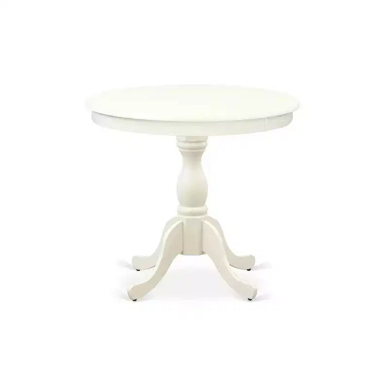 HomeStock Linen White Round Pedestal Dining Table and 4 Chair Set