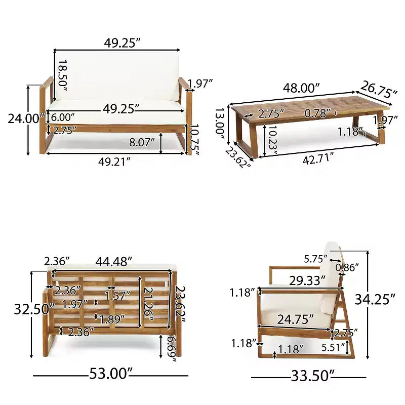 Christopher Knight Home Hazel Outdoor Acacia Wood Loveseat and Coffee Table Set with Cushions