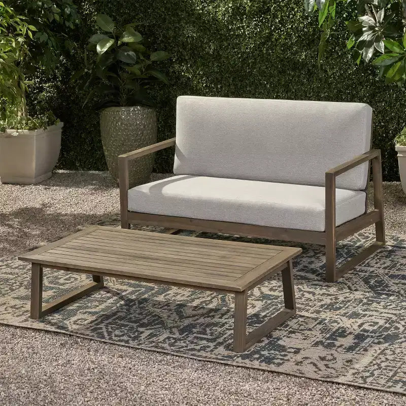 Christopher Knight Home Hazel Outdoor Acacia Wood Loveseat and Coffee Table Set with Cushions