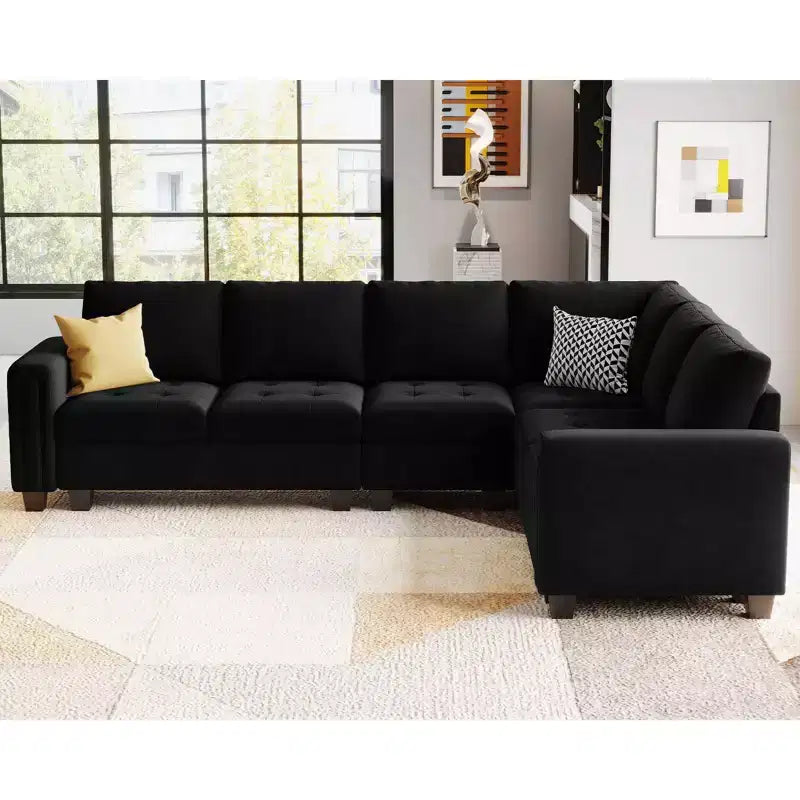 Belffin Modular Velvet Tufted L Shaped Sofa Couch with Reversible Chaise Convertible Modular Sectional Sofa Set with Storage Ottoman