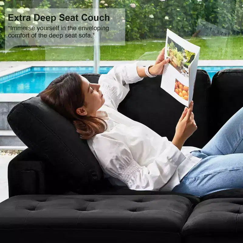 Belffin Modular Velvet Tufted L Shaped Sofa Couch with Reversible Chaise Convertible Modular Sectional Sofa Set with Storage Ottoman