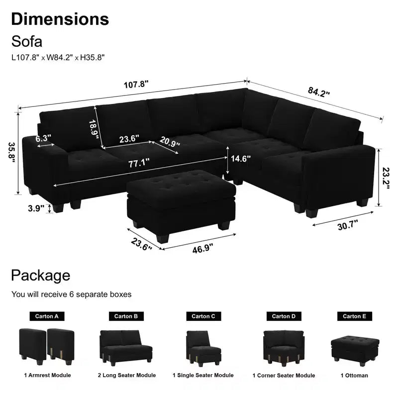 Belffin Modular Velvet Tufted L Shaped Sofa Couch with Reversible Chaise Convertible Modular Sectional Sofa Set with Storage Ottoman