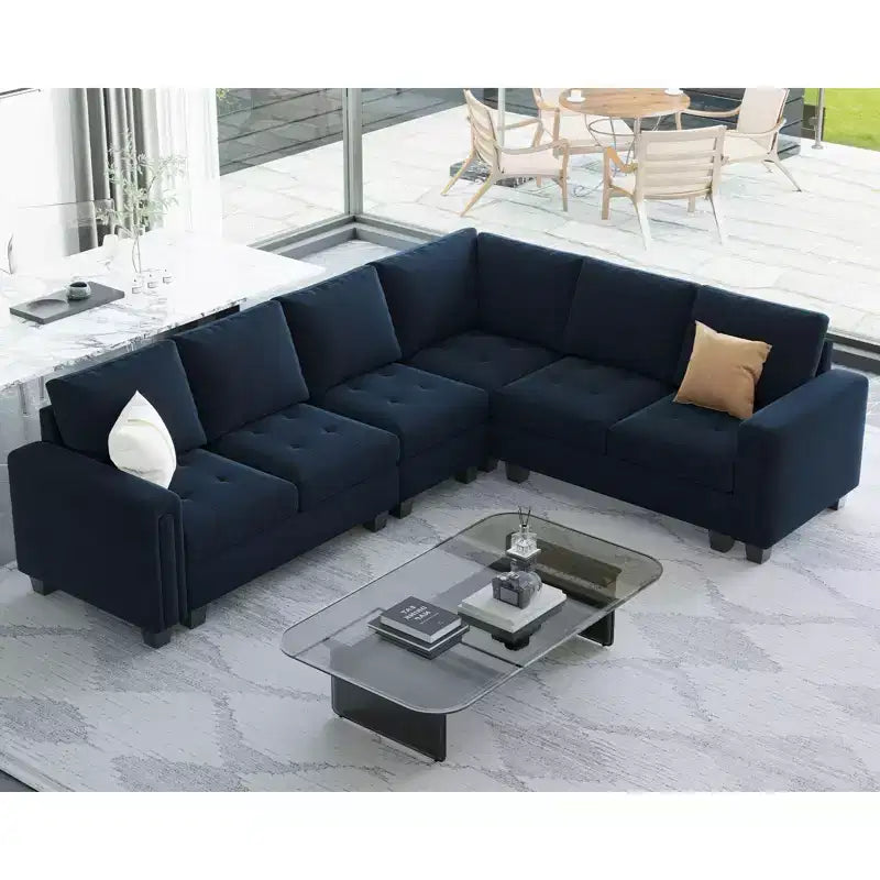 Belffin Modular Velvet Tufted L Shaped Sofa Couch with Reversible Chaise Convertible Modular Sectional Sofa Set with Storage Ottoman