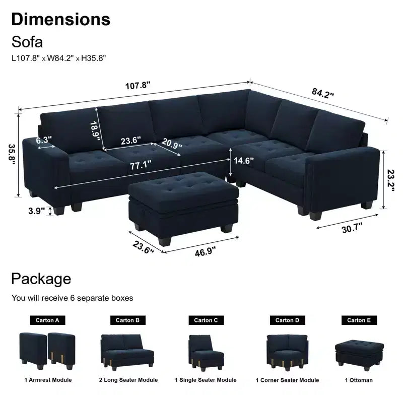 Belffin Modular Velvet Tufted L Shaped Sofa Couch with Reversible Chaise Convertible Modular Sectional Sofa Set with Storage Ottoman