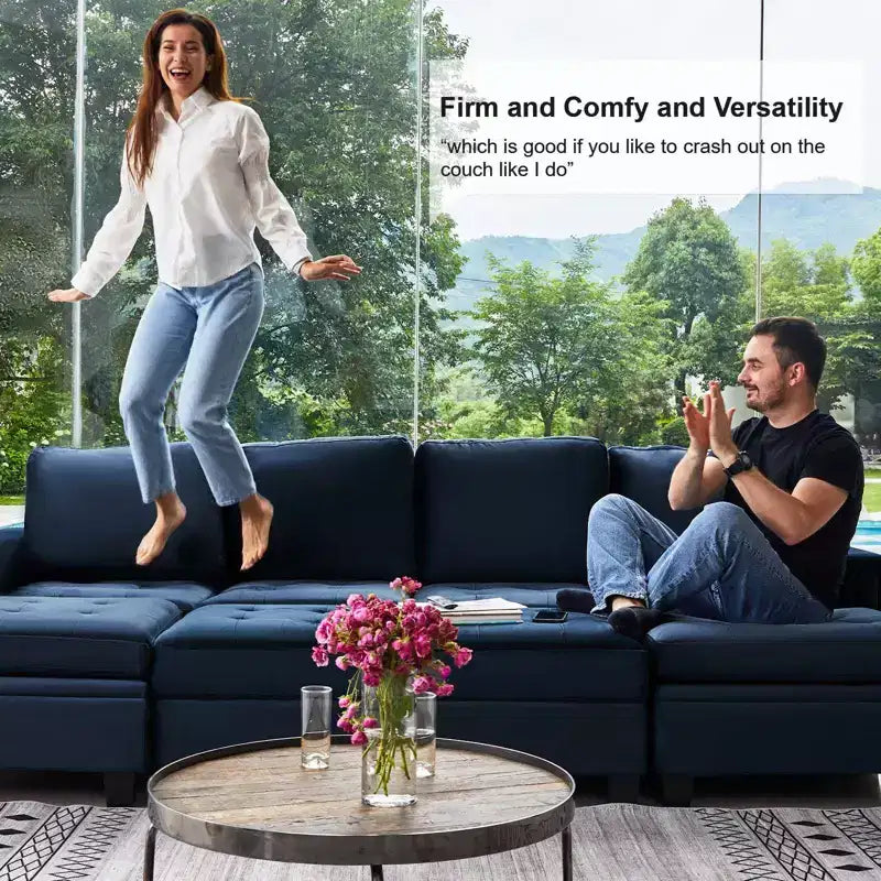 Belffin Modular Velvet Tufted L Shaped Sofa Couch with Reversible Chaise Convertible Modular Sectional Sofa Set with Storage Ottoman