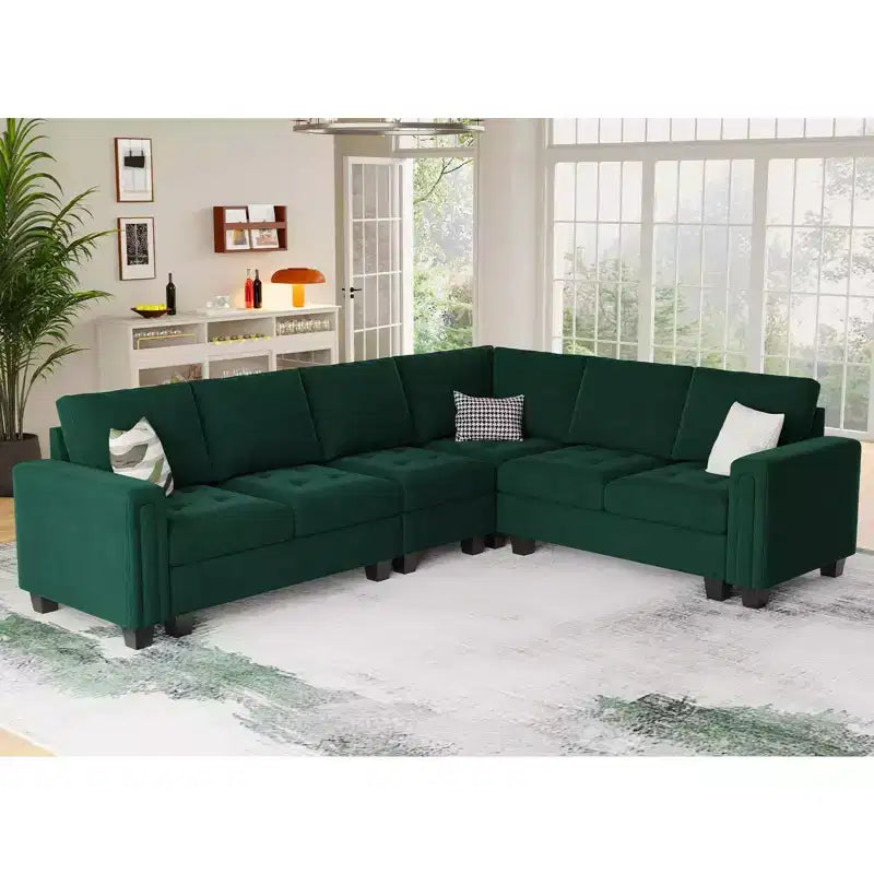 Belffin Modular Velvet Tufted L Shaped Sofa Couch with Reversible Chaise Convertible Modular Sectional Sofa Set with Storage Ottoman