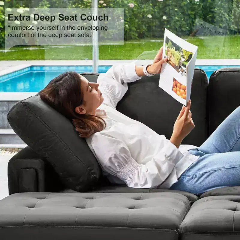 Belffin Modular Velvet Tufted L Shaped Sofa Couch with Reversible Chaise Convertible Modular Sectional Sofa Set with Storage Ottoman