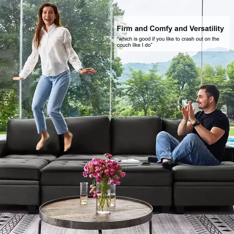 Belffin Modular Velvet Tufted L Shaped Sofa Couch with Reversible Chaise Convertible Modular Sectional Sofa Set with Storage Ottoman