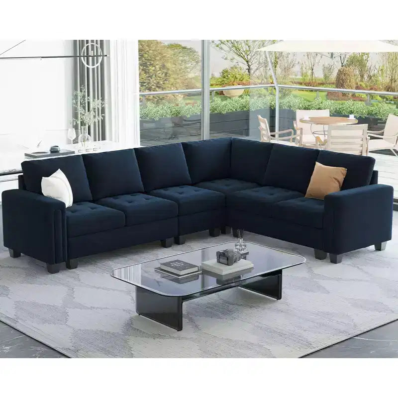 Belffin Modular Velvet Tufted L Shaped Sofa Couch with Reversible Chaise Convertible Modular Sectional Sofa Set with Storage Ottoman