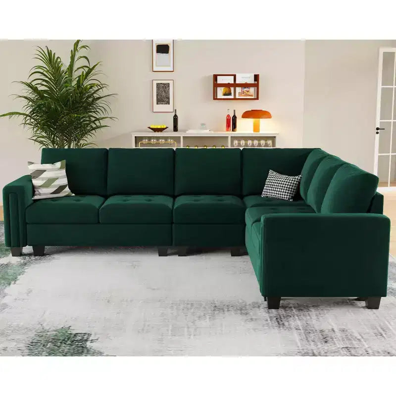 Belffin Modular Velvet Tufted L Shaped Sofa Couch with Reversible Chaise Convertible Modular Sectional Sofa Set with Storage Ottoman